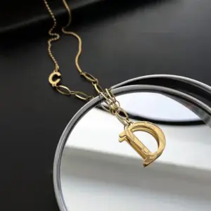 04-E6 Titanium Steel D-Shaped Necklace / Gold