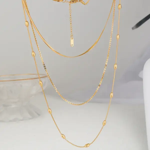 Wholesale Ion Plating (IP) Geometric 304 Stainless Steel Hip-Hop Streetwear Waterproof Non Tarnish 304 Stainless Steel Three Layer Necklace