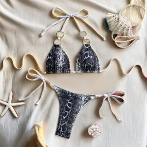 Wholesale New Snake Pattern Split Swimsuit Women's European and American Bikini Sexy Triangle Bag Tie-Dye Hanging Neck Pure Desire Bikini Women