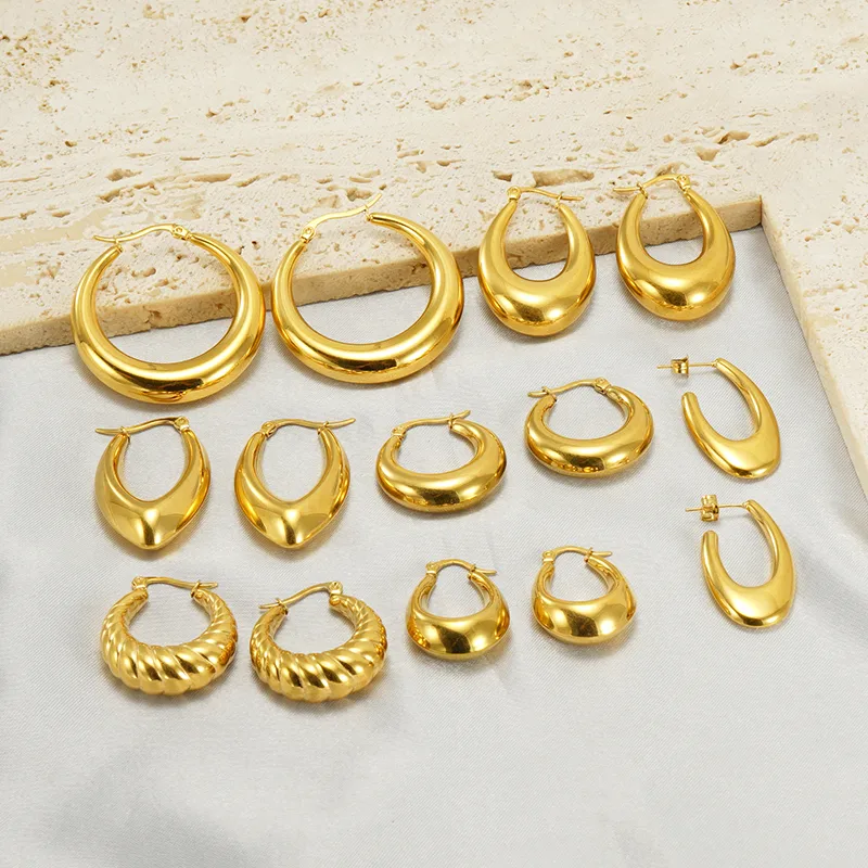 Wholesale PVD Coated 18K Gold Plated Solid Color 304 Stainless Steel Retro Waterproof Non Tarnish Earrings
