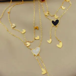Wholesale Sweet Simple Style Heart Shape Titanium Steel Plating Inlay Shell 18k Gold Plated Layered Necklaces