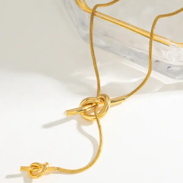 18K Gold Plated 304 Stainless Steel Vacuum Electroplating (In Furnace) Snake Chain Mixed Color (Jewelry Metal Contrast Color) Knot Necklace For Women