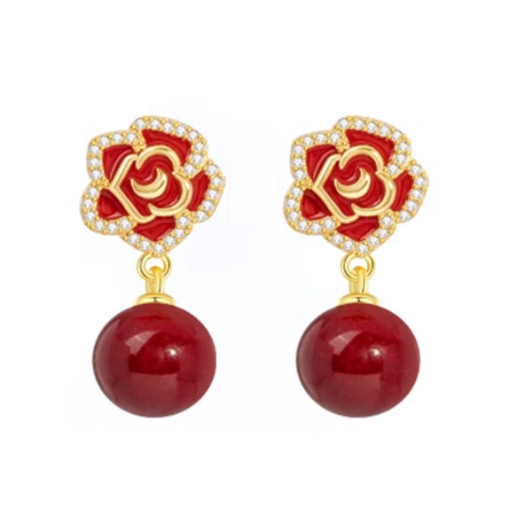 oly-cbc0a56450cf0bb50eee549a681f468f Wholesale Red Rose Pearl Earrings Women's Light Luxury High-end Autumn and Winter Elegant Sier Long Earrings Year Earrings