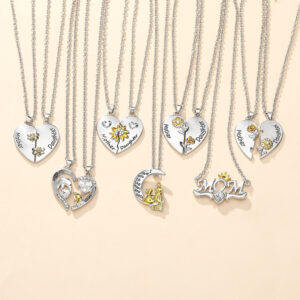 Wholesale Cross-border Hot Mother's Day Necklace Mother and Daughter Moon Love Heart-shaped Pendant Personalized Creative MOM Clavicle Chain Jewelry