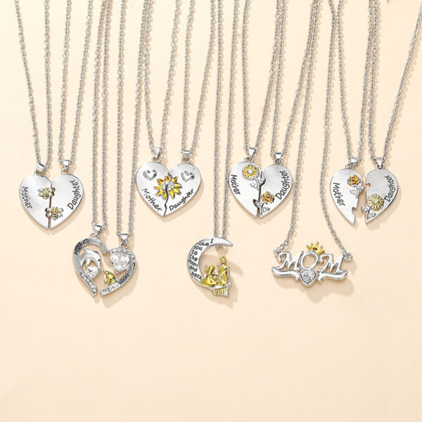 Wholesale Cross-border Hot Mother's Day Necklace Mother and Daughter Moon Love Heart-shaped Pendant Personalized Creative MOM Clavicle Chain Jewelry