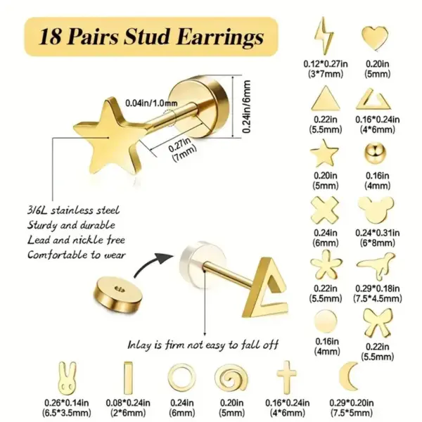 Wholesale 1 Pair Simple Style Pentagram Animal Moon 304 Stainless Steel 18K Gold Plated Ear Studs