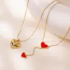 Wholesale New Fashion Titanium Steel Necklace Women Non-fading Heart Shaped Red Double Love Lockbone Chain Jewelry Luxury Design
