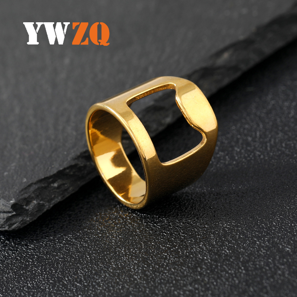 Wholesale Opener Ring Laser Cut Hollow Beer Bottle Opener Titanium Steel Ring