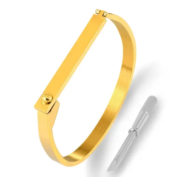 Wholesale PVD Coated Real Gold Plated Solid Color Stainless Steel Simple Style Commute Waterproof Non Tarnish Bangle