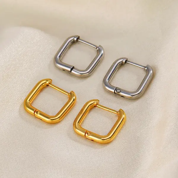 Wholesale PVD Coated 18K Gold Plated Square 304 Stainless Steel Simple Style Waterproof Non Tarnish Earrings