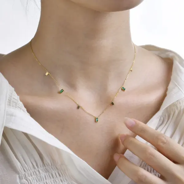 Wholesale PVD Coated Real Gold Plated Triangle Square Water Droplets 201 Stainless Steel Fairy Style Simple Style Waterproof Non Tarnish 201 Stainless Steel Necklace