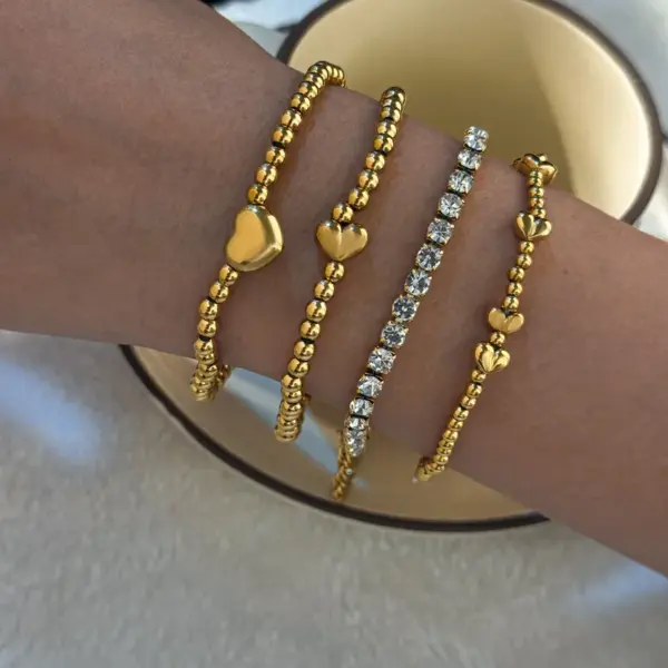 Wholesale 304 Stainless Steel Vacuum Plating (In Furnace) Plated 18K Real Gold Imitation Pearl Heart Shape No Inlay Material Luxury Classic Bracelet