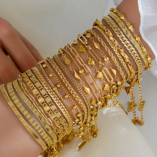 Vacuum Plating 18K Gold Plated Chains Print 304 Stainless Steel Elegant Basic 304 Stainless Steel Lobster Trier Clasp Closure Bracelets