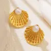 Wholesale 304 Stainless Steel Plastic Scallop Shell Electroplating Artificial Pearls Imitation Gold French Style Classic Style IG Style Ear Studs