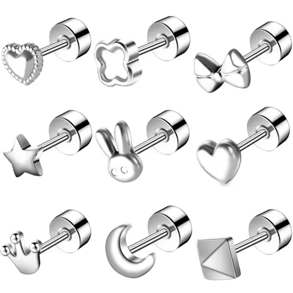 Wholesale New Multi-Style Mini Titanium Steel Earrings Women's Fresh Color Non-Fading Versatile Ear Jewelry Heart Crown Butterfly Knot