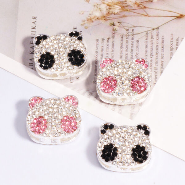 Wholesale Three-dimensional double-sided full-diamond panda four-hole loose beads beaded DIY mobile phone key chain necklace bag chain accessories