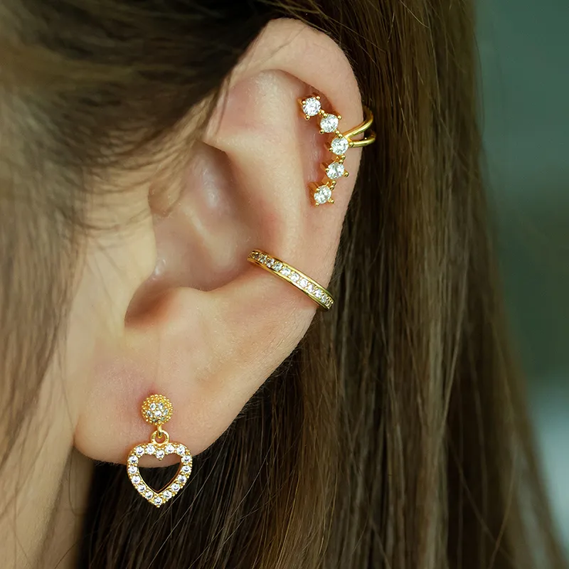 Wholesale 1 Piece Ear Cartilage Rings & Studs Sweet Shiny Heart Shape Copper Plating Inlay Zircon
