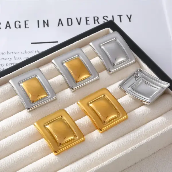 Wholesale PVD Coated Real Gold Plated 18K Gold Rectangle 304 Stainless Steel Elegant Retro Roman Style Waterproof Non Tarnish Ear Studs