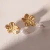 PVD Coated Real Gold Plated Flower 304 Stainless Steel Simple Style Waterproof Non Tarnish 304 Stainless Steel Drop Earrings