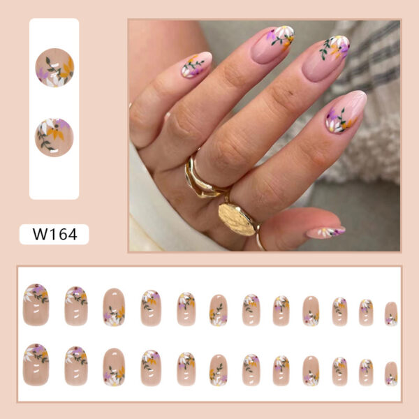 Wholesale Fresh and elegant small flower round head manicure tablets wear nail products wholesale foreign trade cross-border nail 24 boxed nails