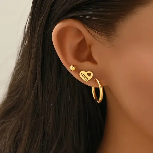 Three Pairs Fashion 304 Stainless Steel 18K Gold Plated Diamond Inlaid Asymmetric Star Circle Earrings Set For Women