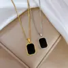 Wholesale PVD Coated Real Gold Plated Square Titanium Steel Simple Style Waterproof Non Tarnish Titanium Steel Pendant Necklace