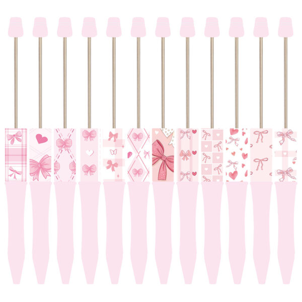 Wholesale New DIY pink bow-print beaded pen, perfect for a girly look.