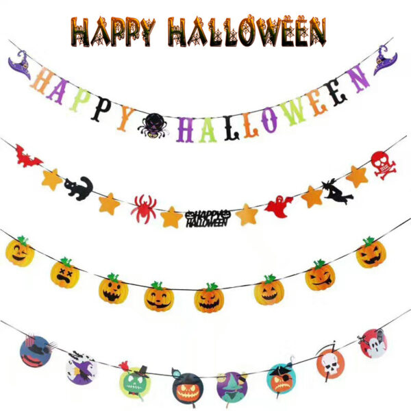 Wholesale Halloween Flag Pendant Pumpkin Paper Flower Party Supplies Scene Layout Halloween Decoration Triangle