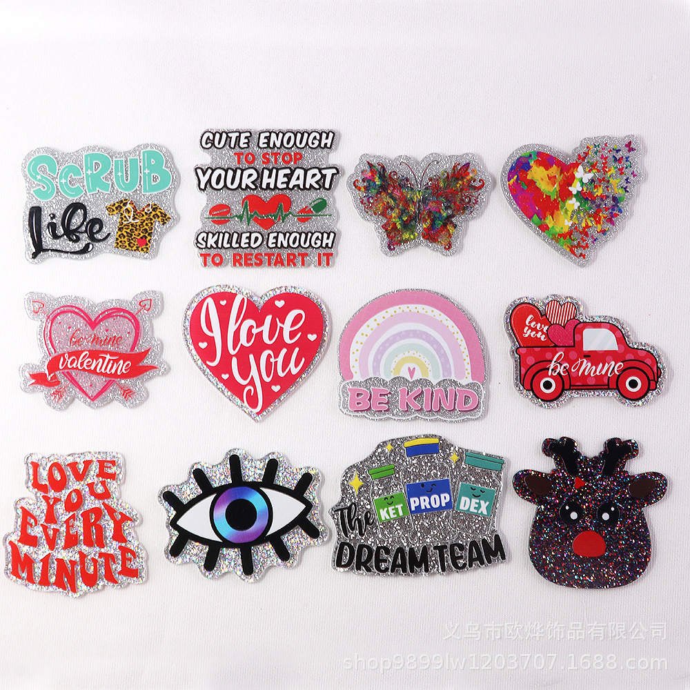 Wholesale New loose pink cross-border cartoon letter peach heart bag jewelry acrylic pin cute DIY patch