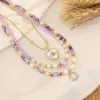 Wholesale Bohemian Heart Shape Eye Stainless Steel Natural Stone Beaded Plating 18K Gold Plated Necklace
