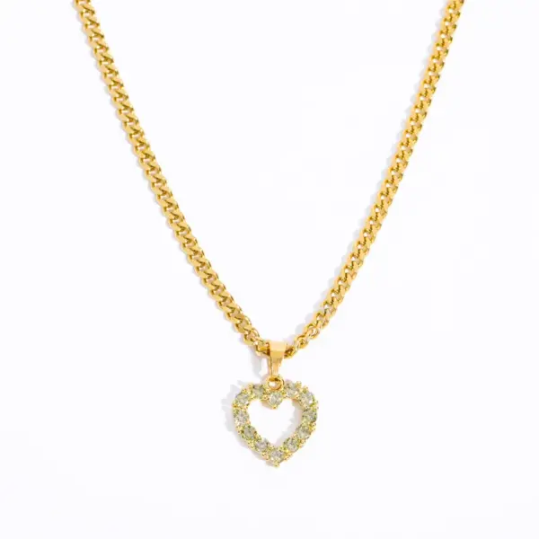 Wholesale Copper 18K Gold Plated Glam Retro Plating Inlay Sun Palm Heart Shape Zircon Pendant Necklace