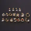 Copper Artificial Gemstones Ear Cartilage Rings & Studs Geometric Waterproof Non Tarnish Surgical Steel Women'S