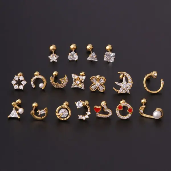 Copper Artificial Gemstones Ear Cartilage Rings & Studs Geometric Waterproof Non Tarnish Surgical Steel Women'S