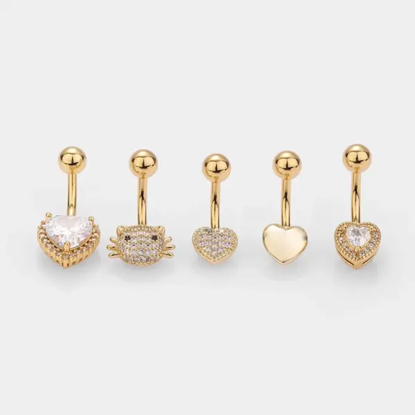 1 Piece Belly Rings Simple Style Classic Style Heart Shape Cat 316L Stainless Steel Waterproof Non Tarnish Surgical Steel Zircon Rack Plated 14K Gold Plated Belly Rings