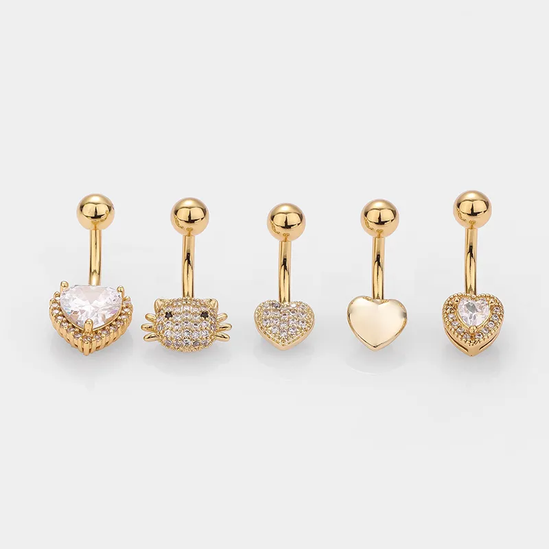 Wholesale 1 Piece Belly Rings Simple Style Classic Style Heart Shape Cat 316L Stainless Steel Waterproof Non Tarnish Surgical Steel Zircon Rack Plated