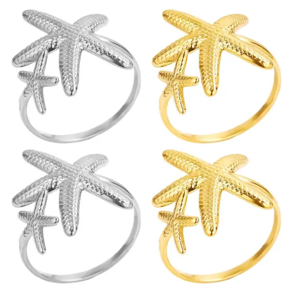 Wholesale Ion Plating (IP) Real Gold Plated 18K Gold Starfish 304 Stainless Steel Casual Marine Style Waterproof Non Tarnish Open Rings