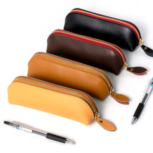 Wholesale Cowhide solid color zipper stationery bag large capacity pencil case