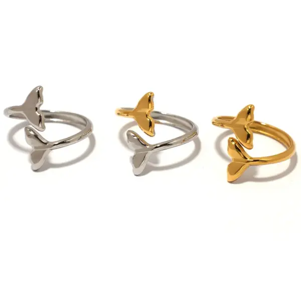 Ion Plating (IP) Real Gold Plated 18K Gold Fish Tail 304 Stainless Steel IG Style Vacation Beach Waterproof Non Tarnish Rings