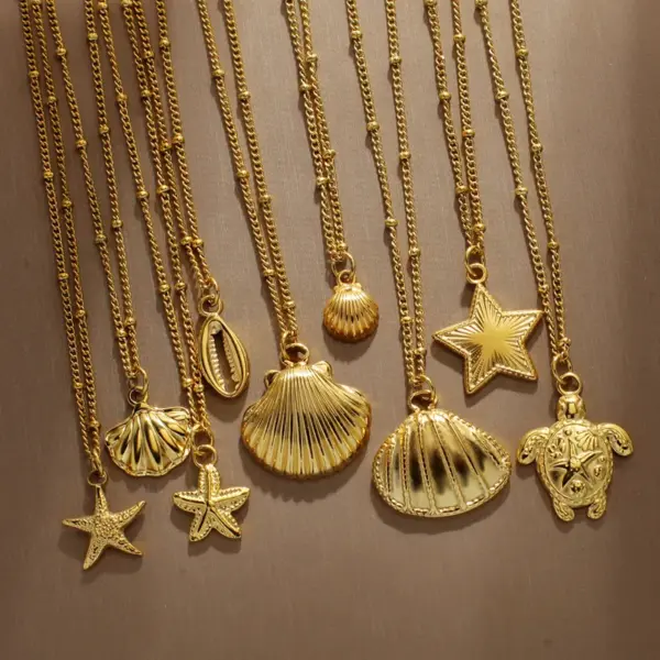 PVD Coated Real Gold Plated Tortoise Starfish Shell 304 Stainless Steel Marine Style Simple Style Commute Waterproof Non Tarnish 304 Stainless Steel Lobster Trigger Clasp Closure Pendant Necklace