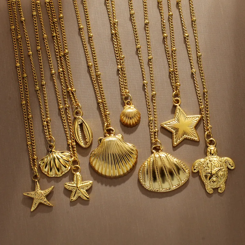 Wholesale PVD Coated Real Gold Plated Tortoise Starfish Shell 304 Stainless Steel Marine Style Simple Style Commute Waterproof Non Tarnish 304 Stainle