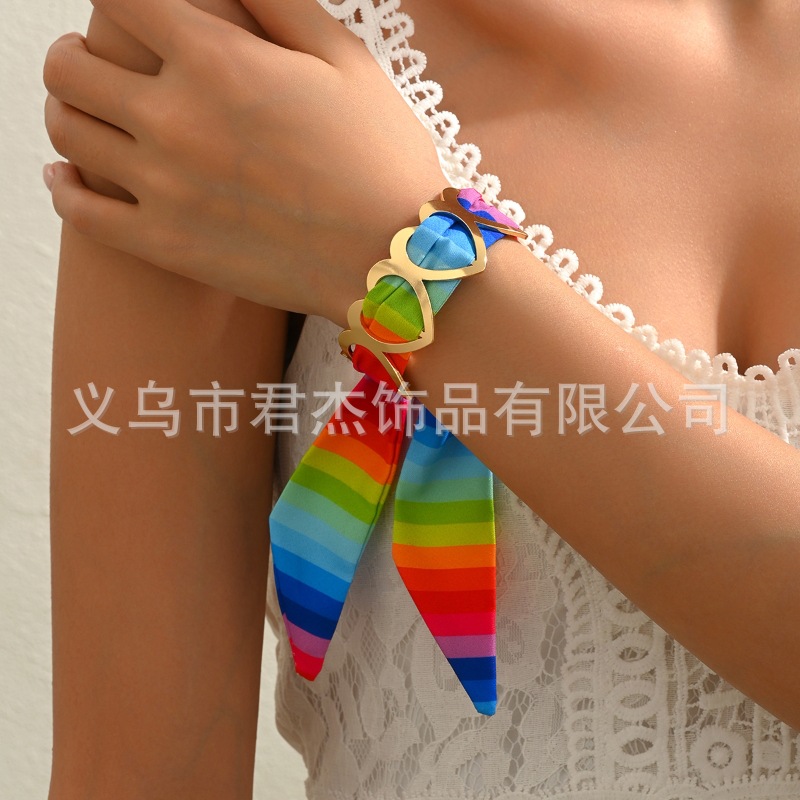 Wholesale Rainbow f heart metal irregular bracelet