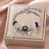 Wholesale Crystal Black Bead Star Cross Adjustable Bracelet