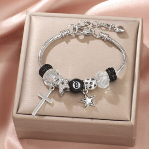 Wholesale Crystal Black Bead Star Cross Adjustable Bracelet