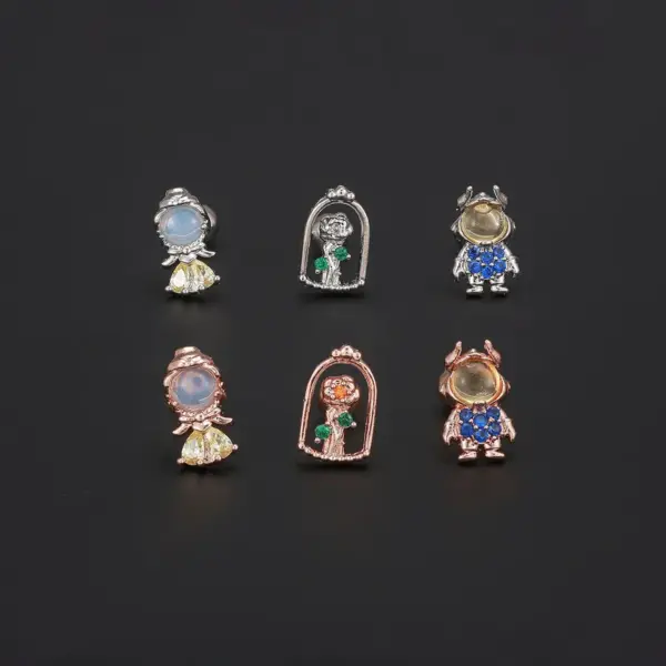 Wholesale 1 Piece Ig Style Simple Style Cartoon Plating Inlay Brass Zircon 18k Gold Plated White Gold Plated Ear Studs