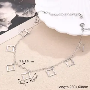 Hollow Embossed XINGX Square Pendant Anklet (Steel Color) / Length: 230+60mm / 1 Strand/Package