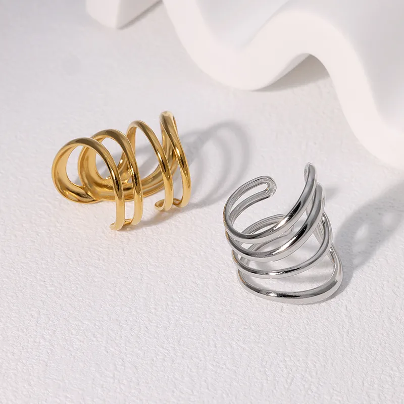 Wholesale PVD Coated Real Gold Plated 18K Gold Irregular 304 Stainless Steel Modern Style Simple Style IG Style Waterproof Non Tarnish Open Rings