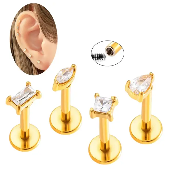 Wholesale Fashionable Geometric Stainless Steel Zircon Screw Ear Bone Studs Style Lip Studs Piercing Jewelry For Women