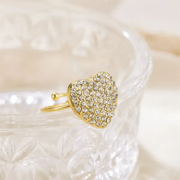 Wholesale PVD Coated 18K Gold Plated Real Gold Plated Heart Shape 304 Stainless Steel Vintage Style Waterproof Non Tarnish Open Rings