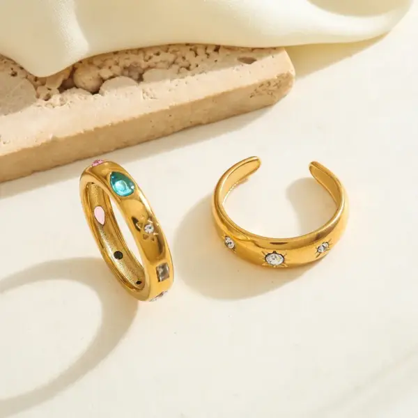 Wholesale Vacuum Electroplating (In Furnace) Plated 18K Real Gold 304 Stainless Steel Geometric Zircon Elegant Open Ring