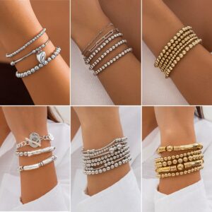 Wholesale Sweet and Cool Beaded Hot Girl Heart Pendant Metal Bracelet